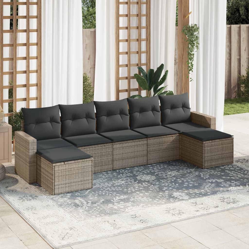 7-delige Loungeset met kussens poly rattan