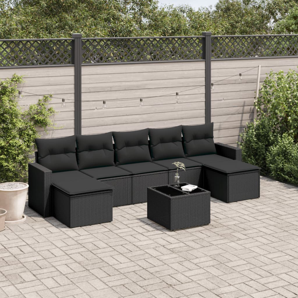 7-delige Loungeset met kussens poly rattan