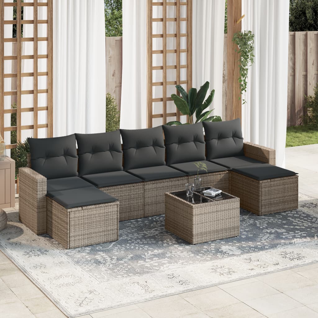 7-delige Loungeset met kussens poly rattan