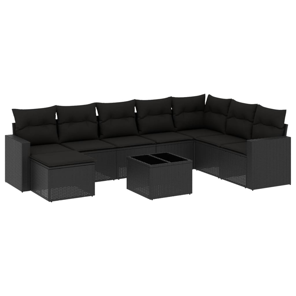 9-delige Loungeset met kussens poly rattan