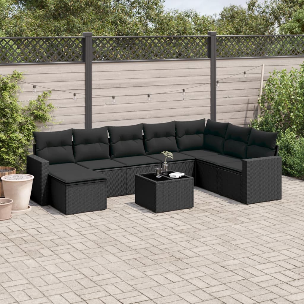 9-delige Loungeset met kussens poly rattan