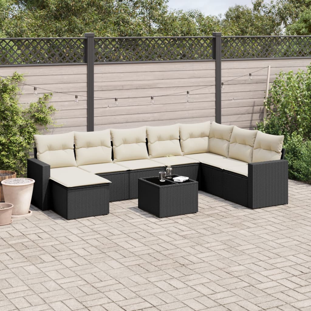 9-delige Loungeset met kussens poly rattan