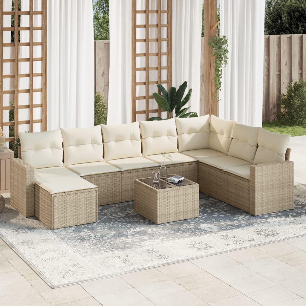 9-delige Loungeset met kussens poly rattan