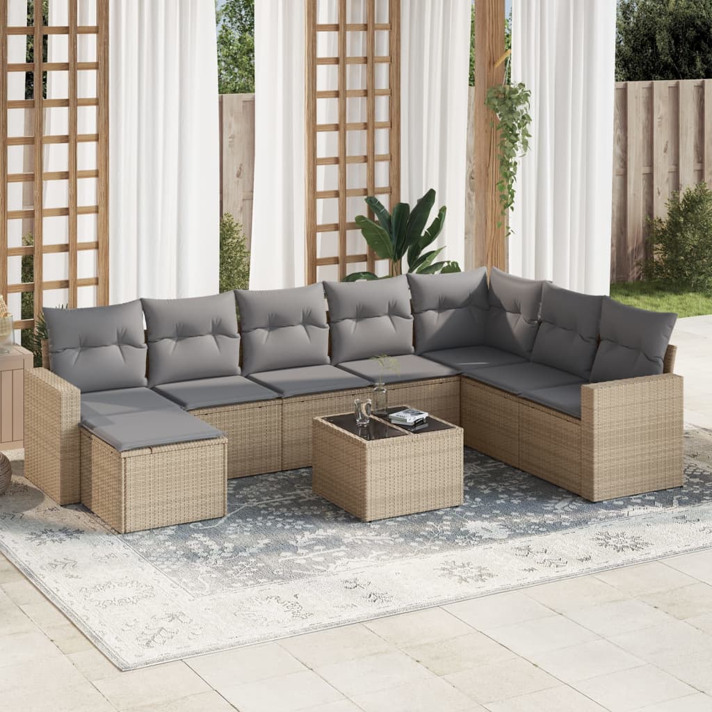 9-delige Loungeset met kussens poly rattan