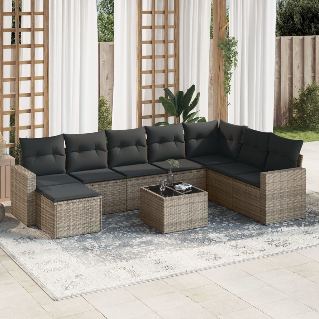 9-delige Loungeset met kussens poly rattan