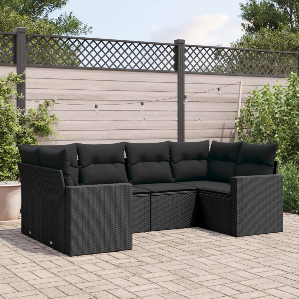 6-delige Loungeset met kussens poly rattan