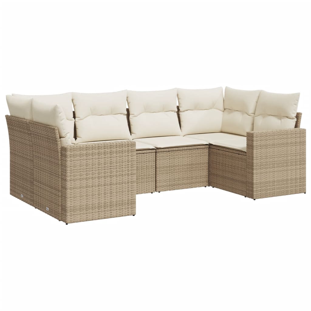 6-delige Loungeset met kussens poly rattan