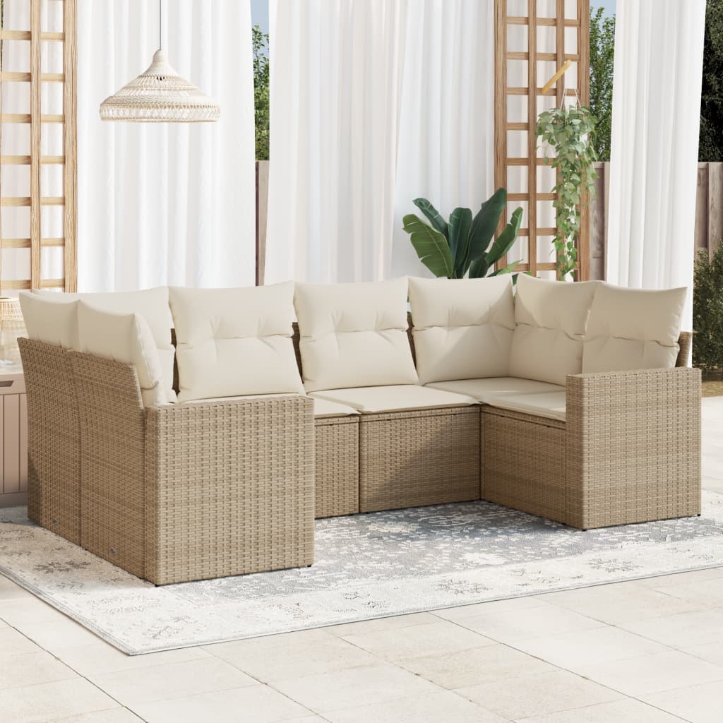 6-delige Loungeset met kussens poly rattan