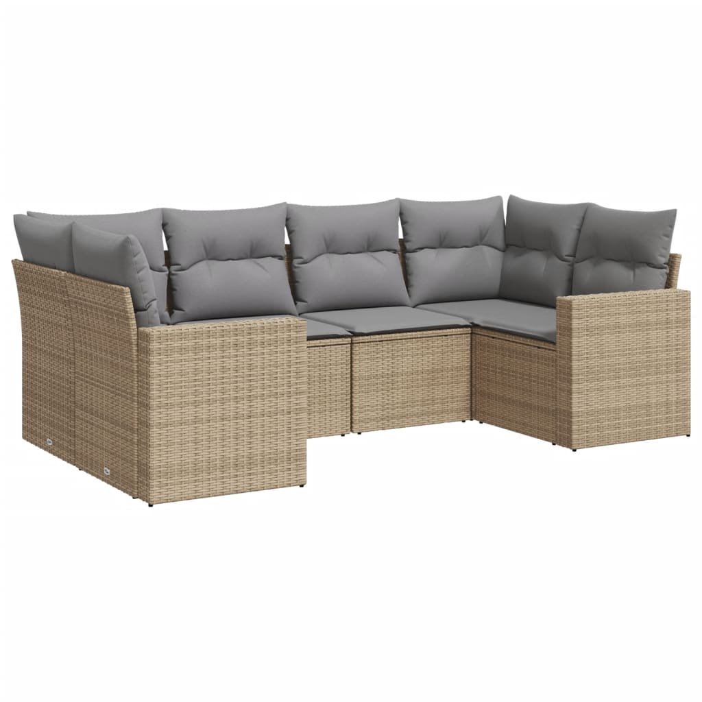 6-delige Loungeset met kussens poly rattan