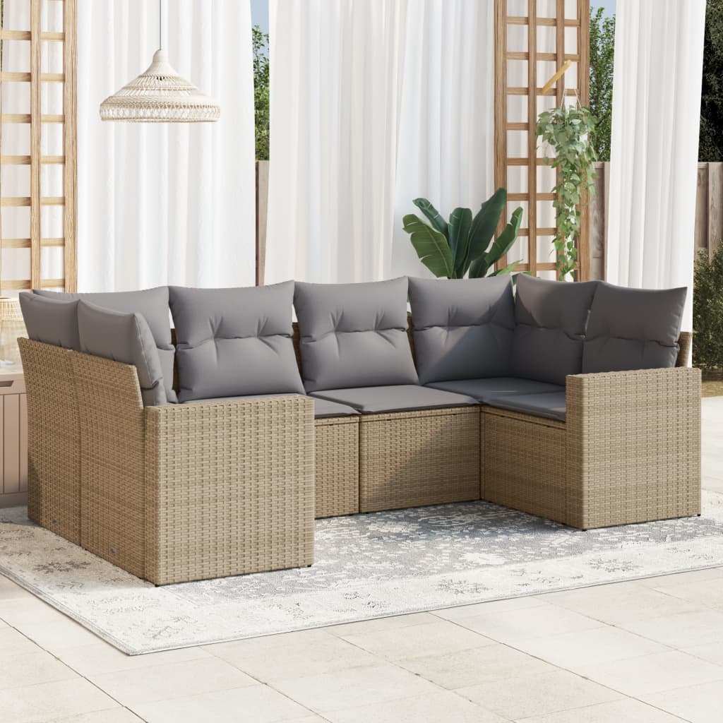 6-delige Loungeset met kussens poly rattan