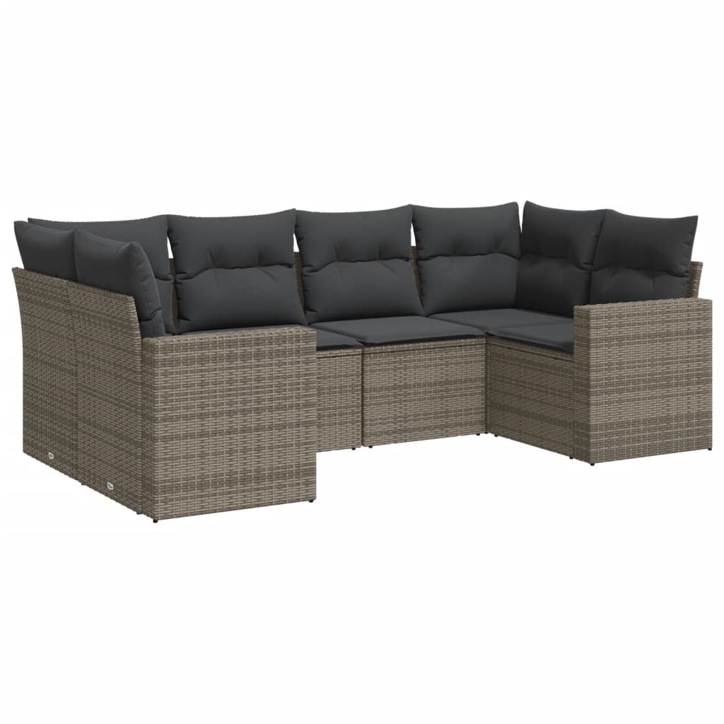 6-delige Loungeset met kussens poly rattan