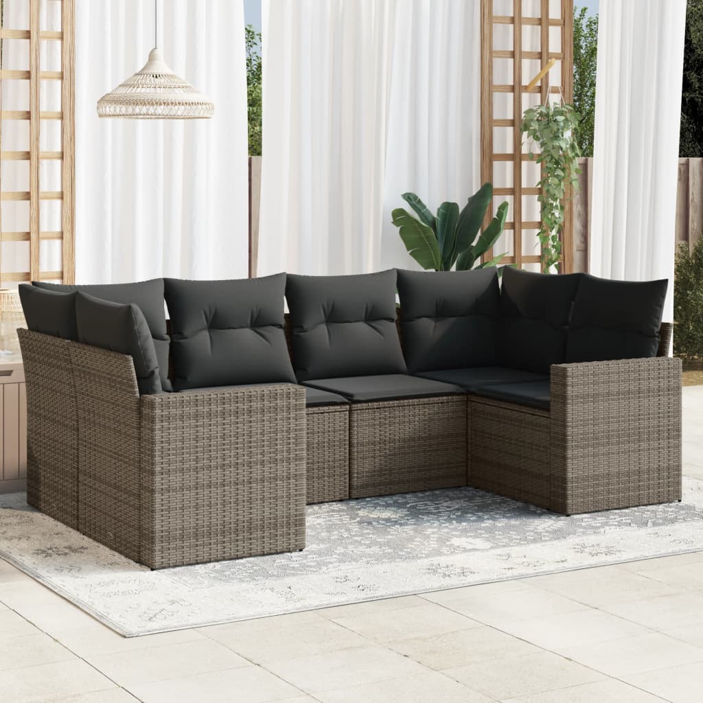 6-delige Loungeset met kussens poly rattan