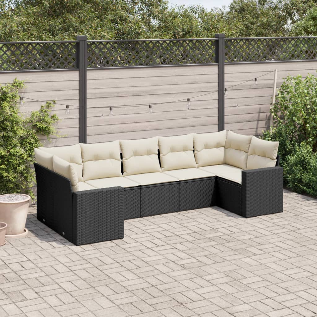 7-delige Loungeset met kussens poly rattan