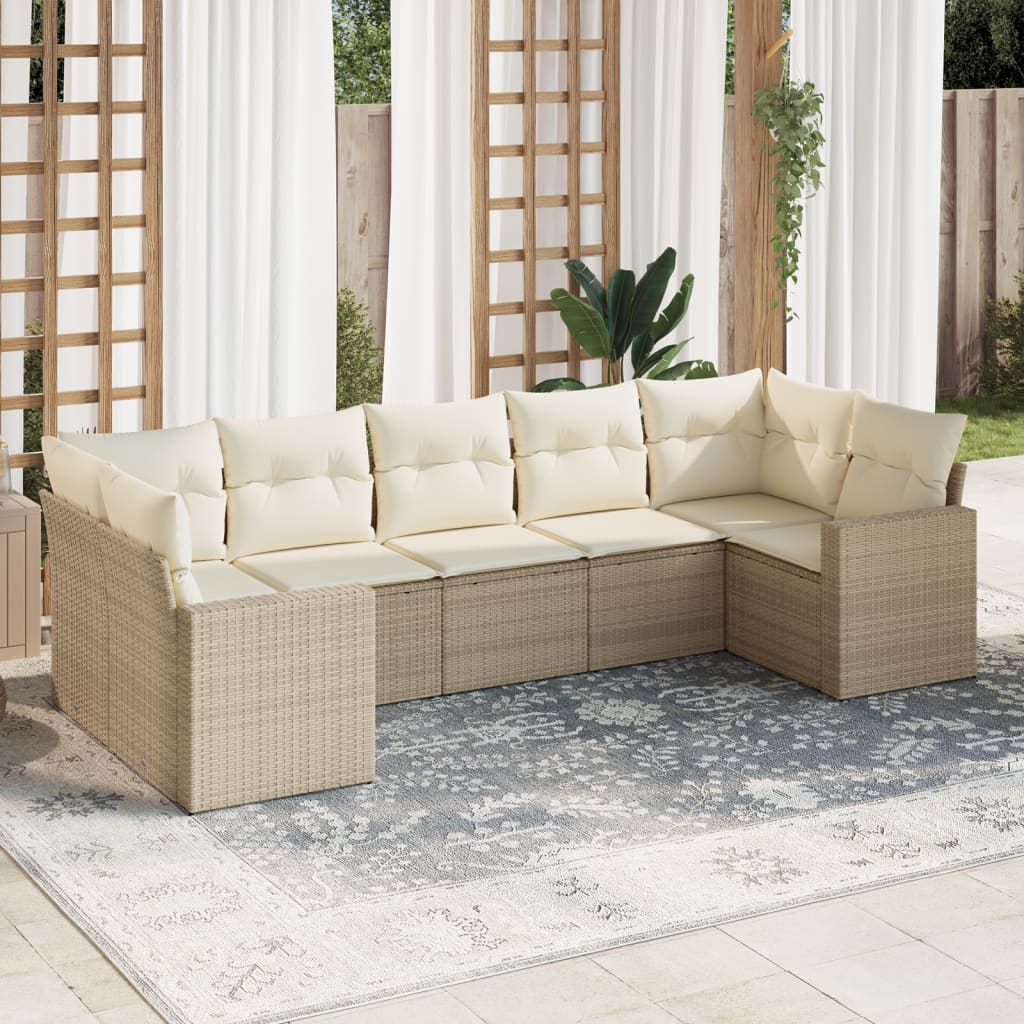 7-delige Loungeset met kussens poly rattan