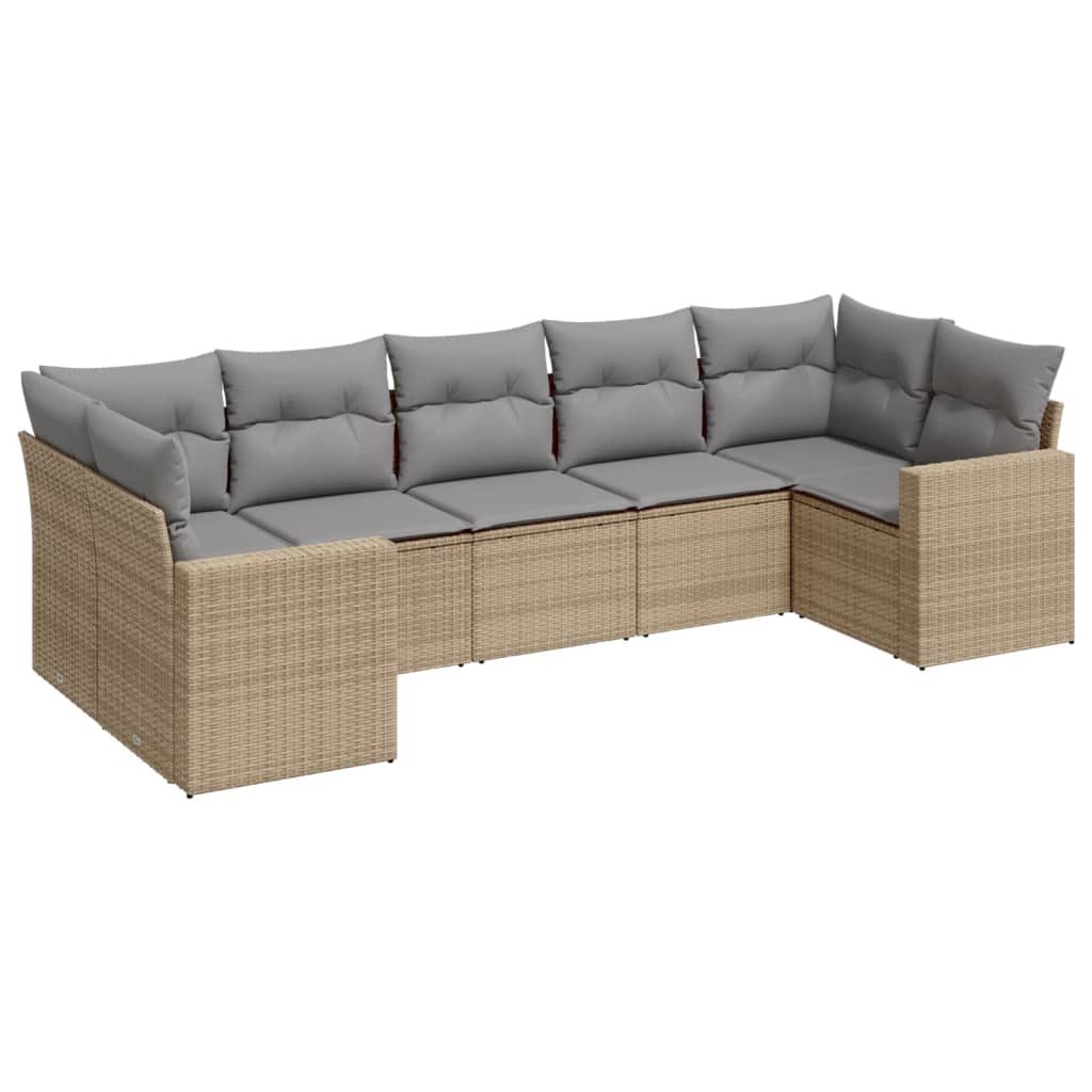 7-delige Loungeset met kussens poly rattan