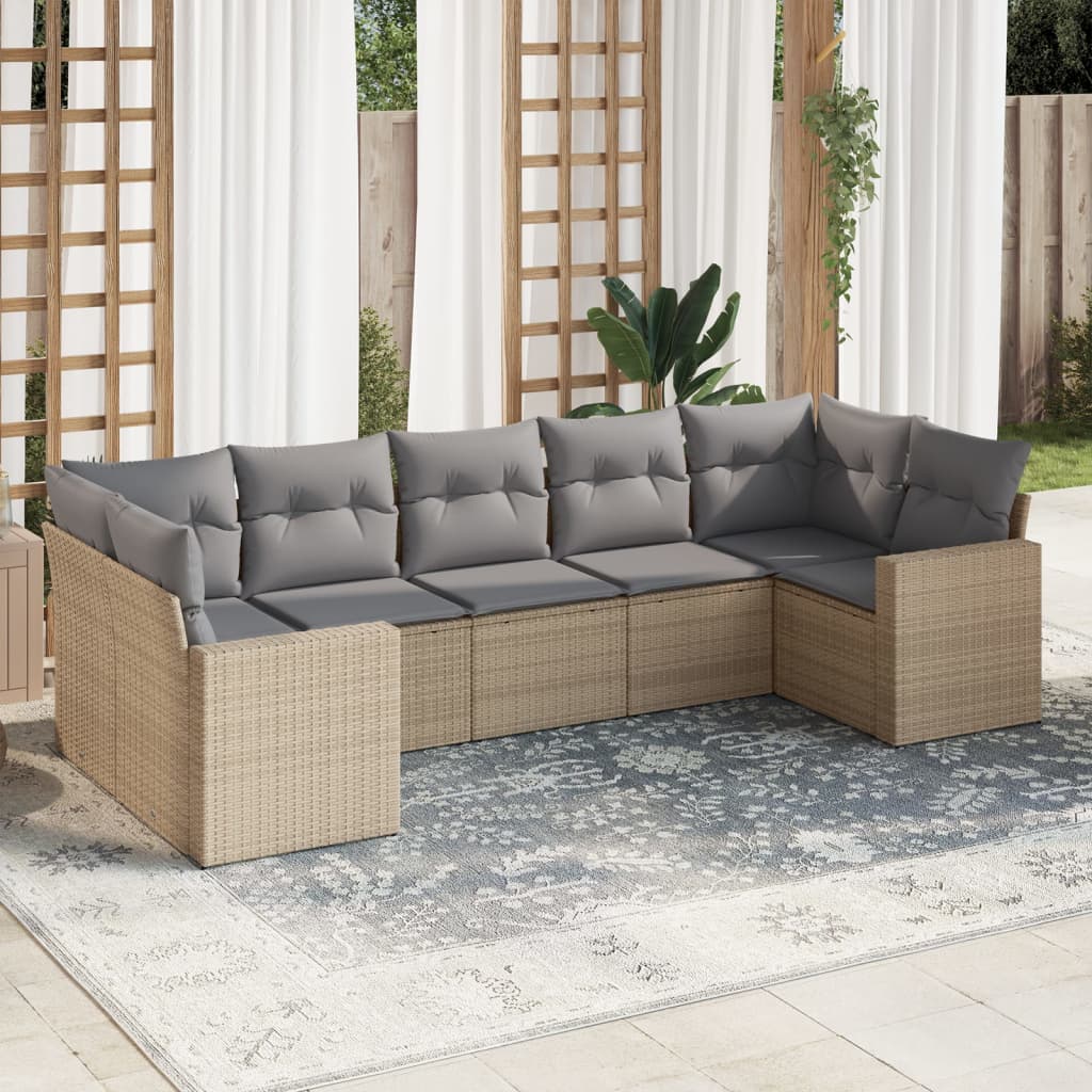 7-delige Loungeset met kussens poly rattan