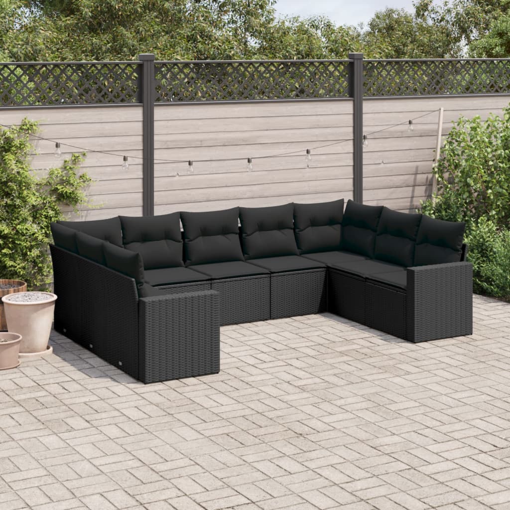 9-delige Loungeset met kussens poly rattan