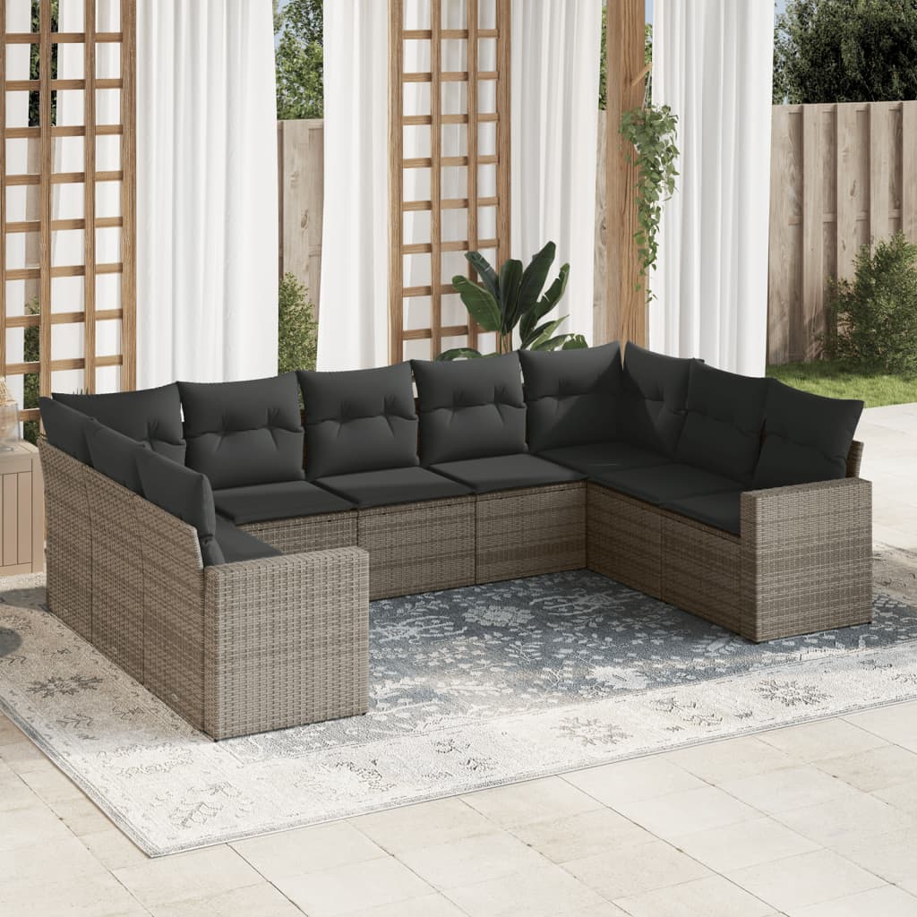 9-delige Loungeset met kussens poly rattan