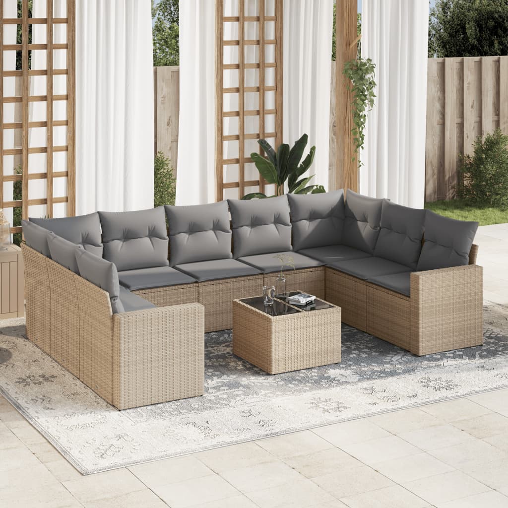 9-delige Loungeset met kussens poly rattan