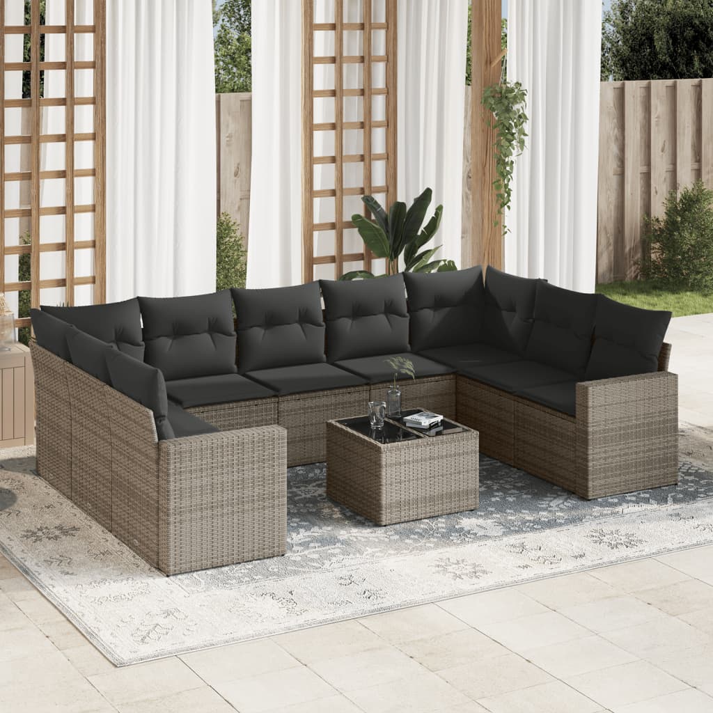 9-delige Loungeset met kussens poly rattan