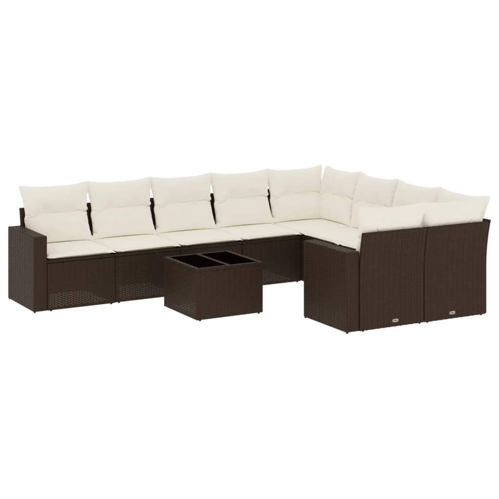 10-delige Loungeset met kussens poly rattan bruin