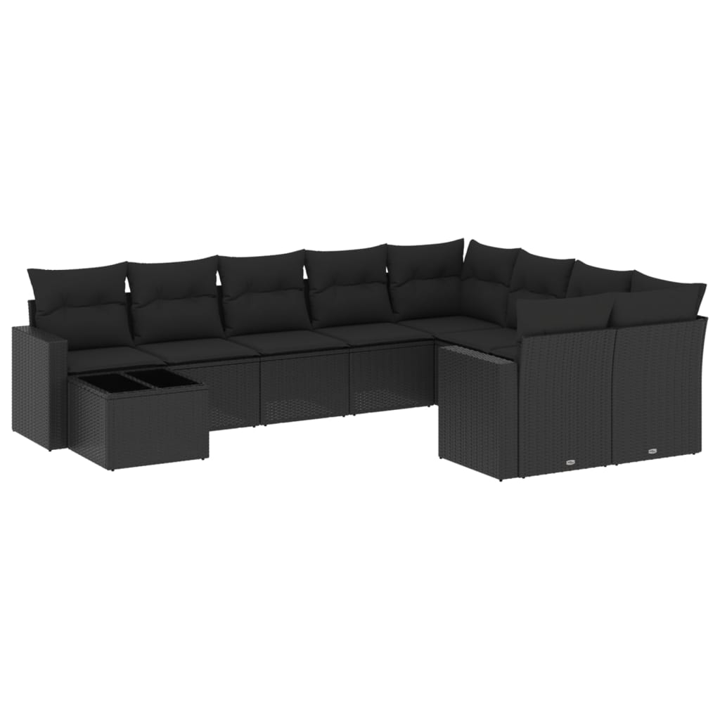 10-delige Loungeset met kussens poly rattan grijs