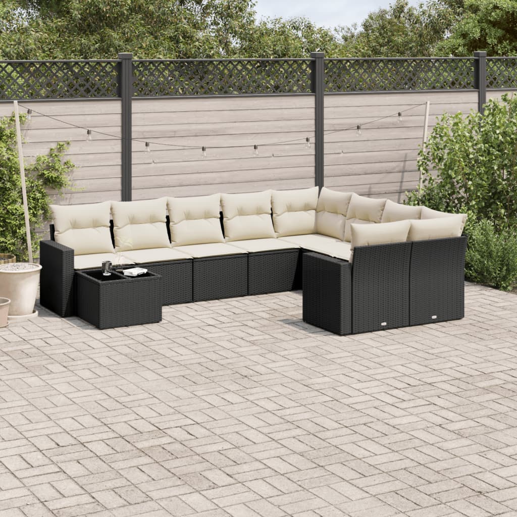 10-delige Loungeset met kussens poly rattan grijs