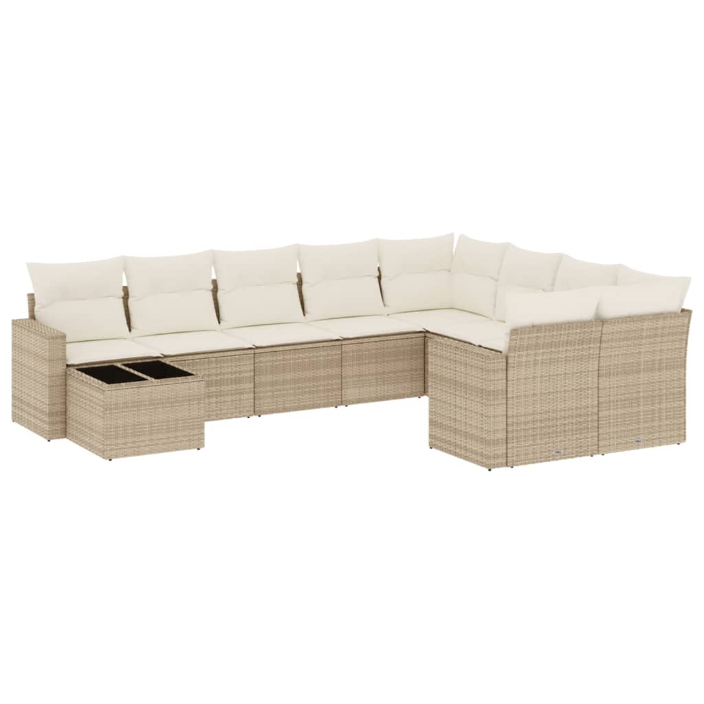 10-delige Loungeset met kussens poly rattan bruin