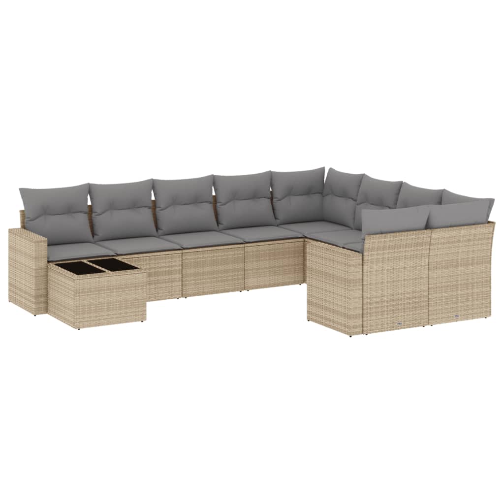 10-delige Loungeset met kussens poly rattan zwart