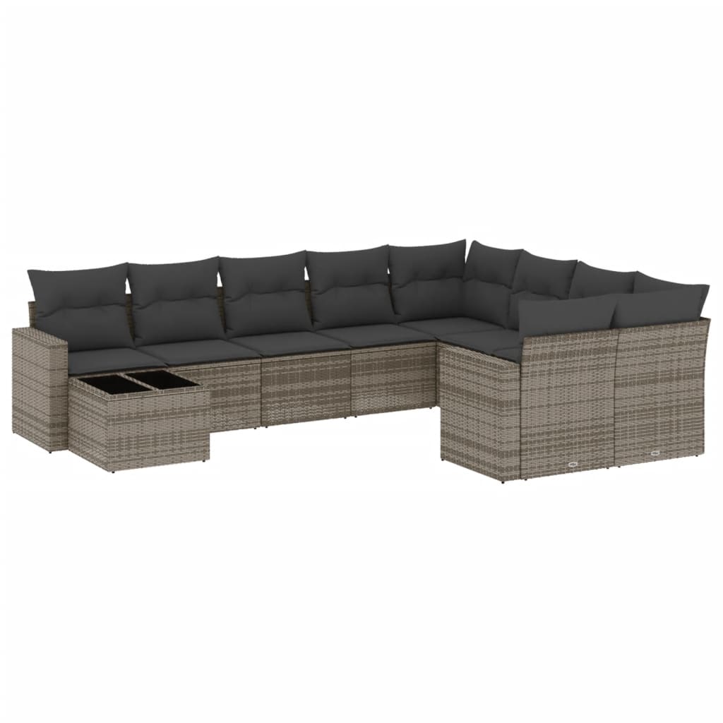 10-delige Loungeset met kussens poly rattan grijs