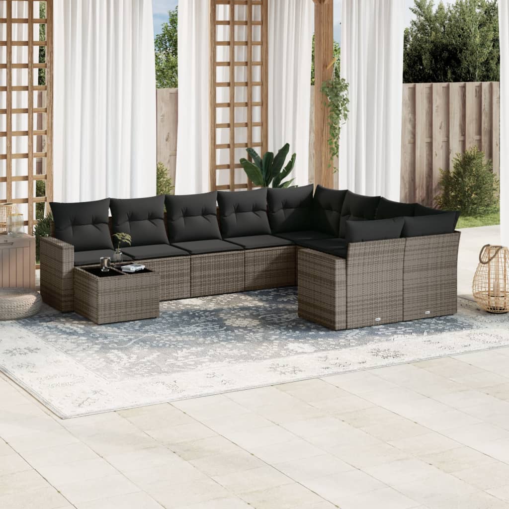 10-delige Loungeset met kussens poly rattan bruin