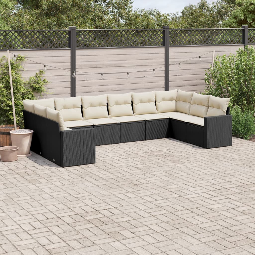 11-delige Loungeset met kussens poly rattan lichtgrijs