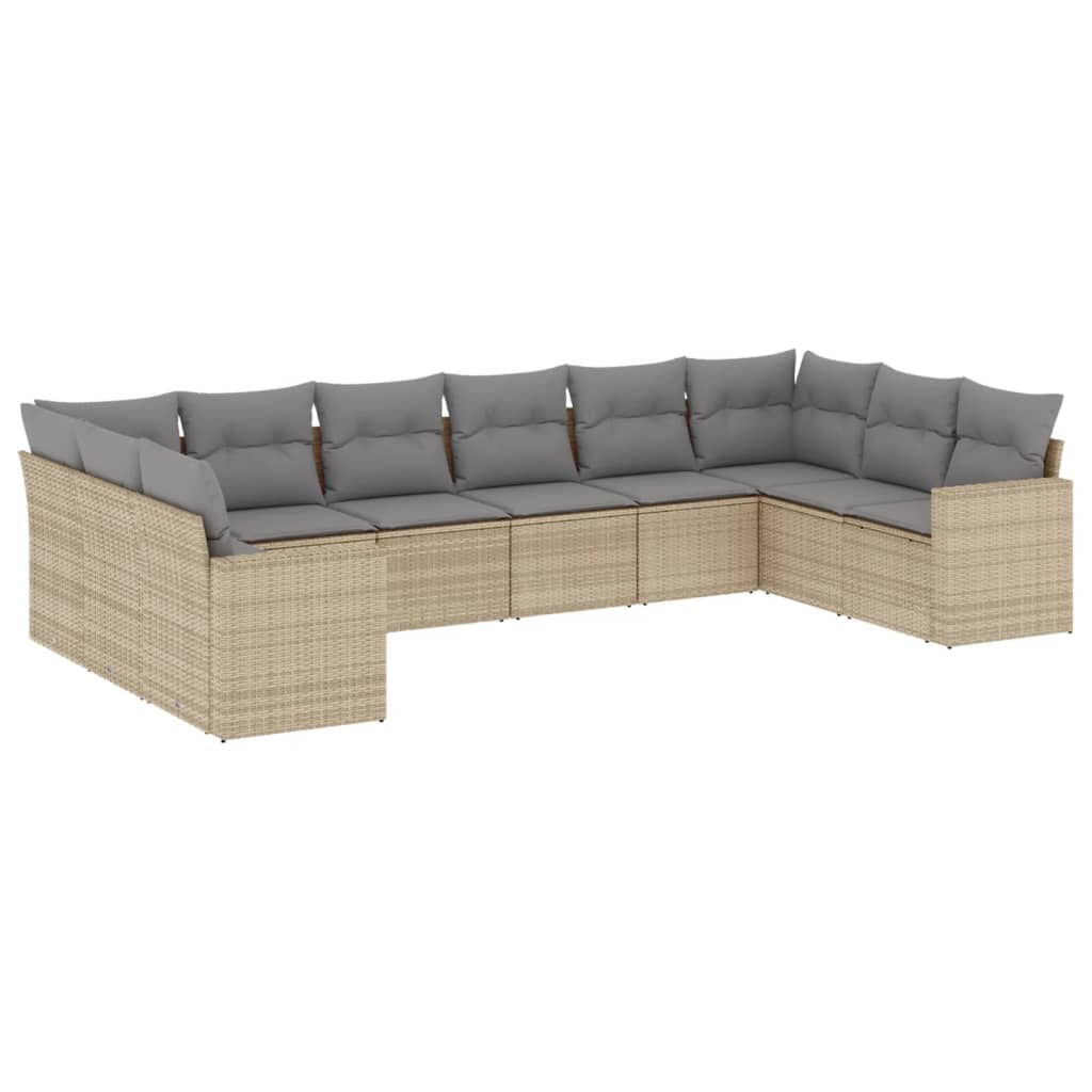 11-delige Loungeset met kussens poly rattan lichtgrijs