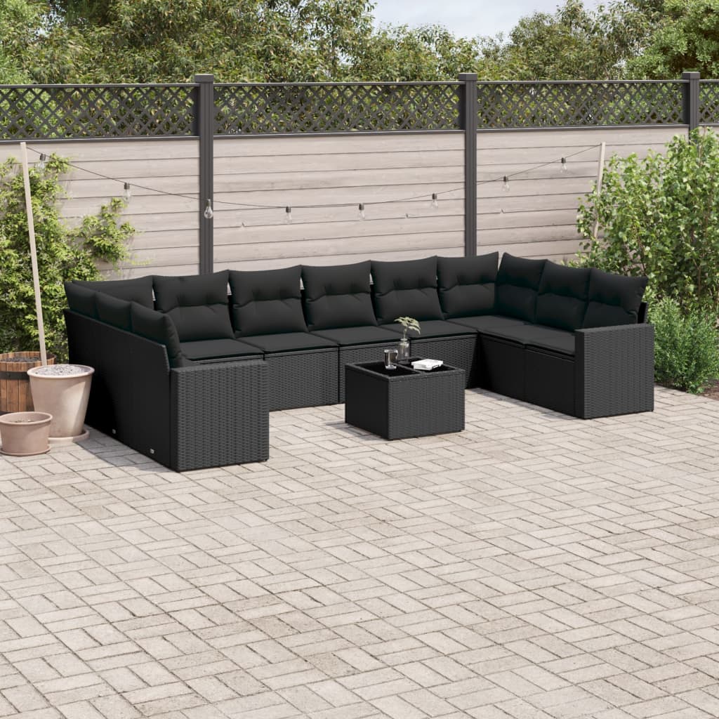 11-delige Loungeset met kussens poly rattan lichtgrijs