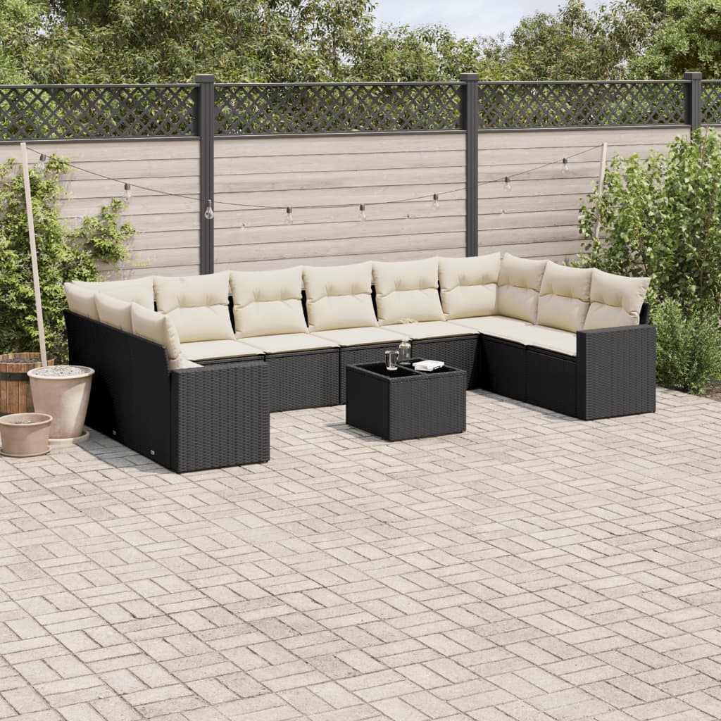 11-delige Loungeset met kussens poly rattan lichtgrijs