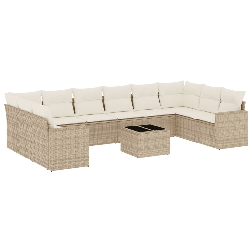 11-delige Loungeset met kussens poly rattan lichtgrijs