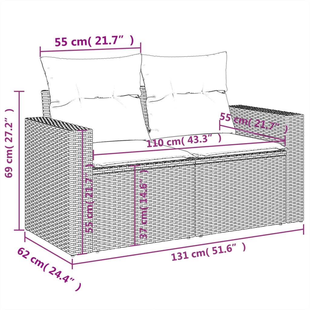 11-delige Loungeset met kussens poly rattan lichtgrijs