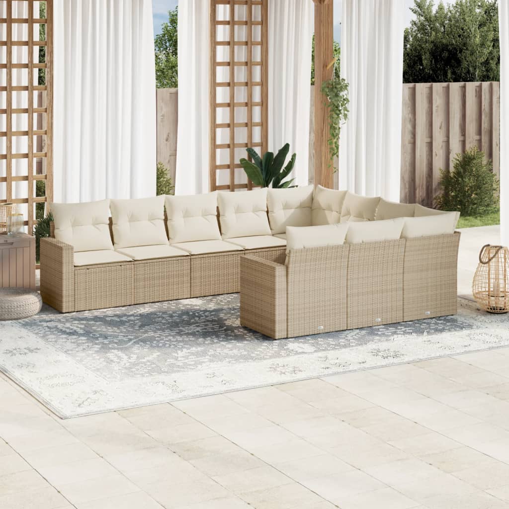 10-delige Loungeset met kussens poly rattan bruin