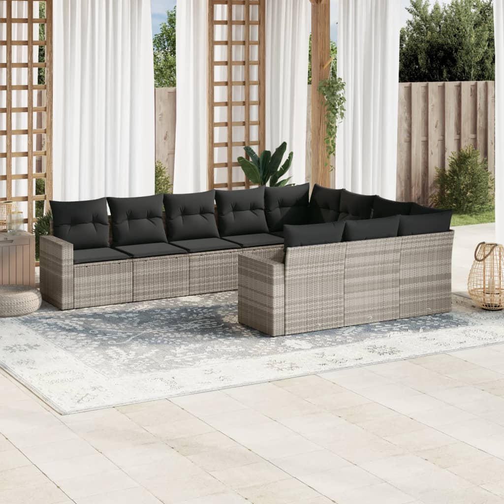 10-delige Loungeset met kussens poly rattan bruin