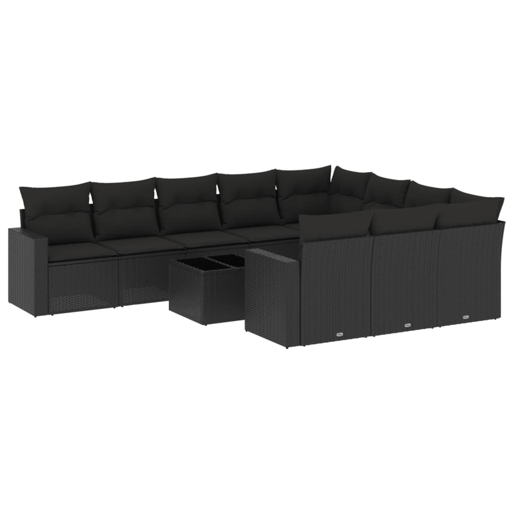 10-delige Loungeset met kussens poly rattan bruin