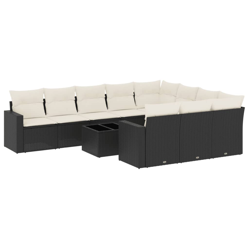 10-delige Loungeset met kussens poly rattan bruin