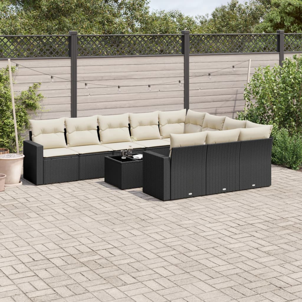 10-delige Loungeset met kussens poly rattan bruin