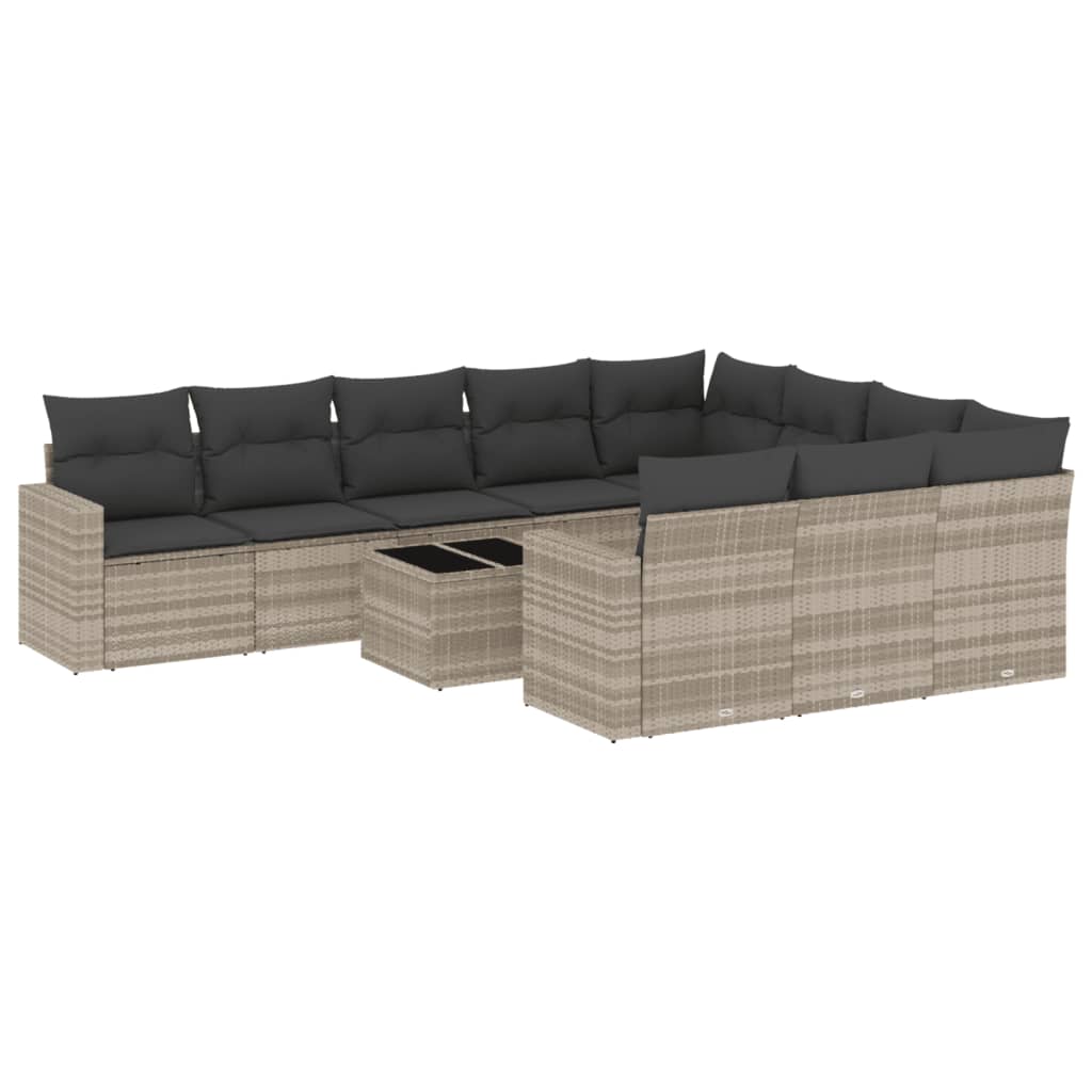 10-delige Loungeset met kussens poly rattan bruin