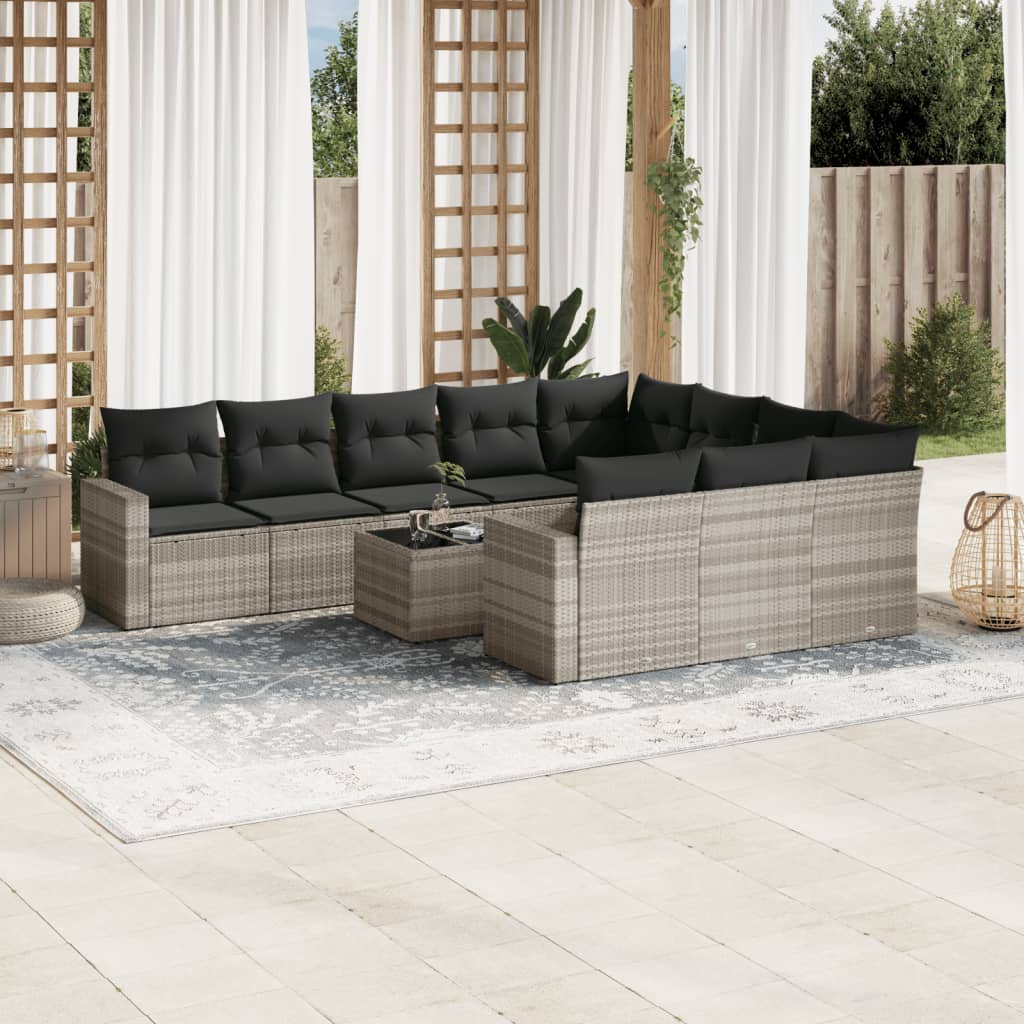 10-delige Loungeset met kussens poly rattan bruin