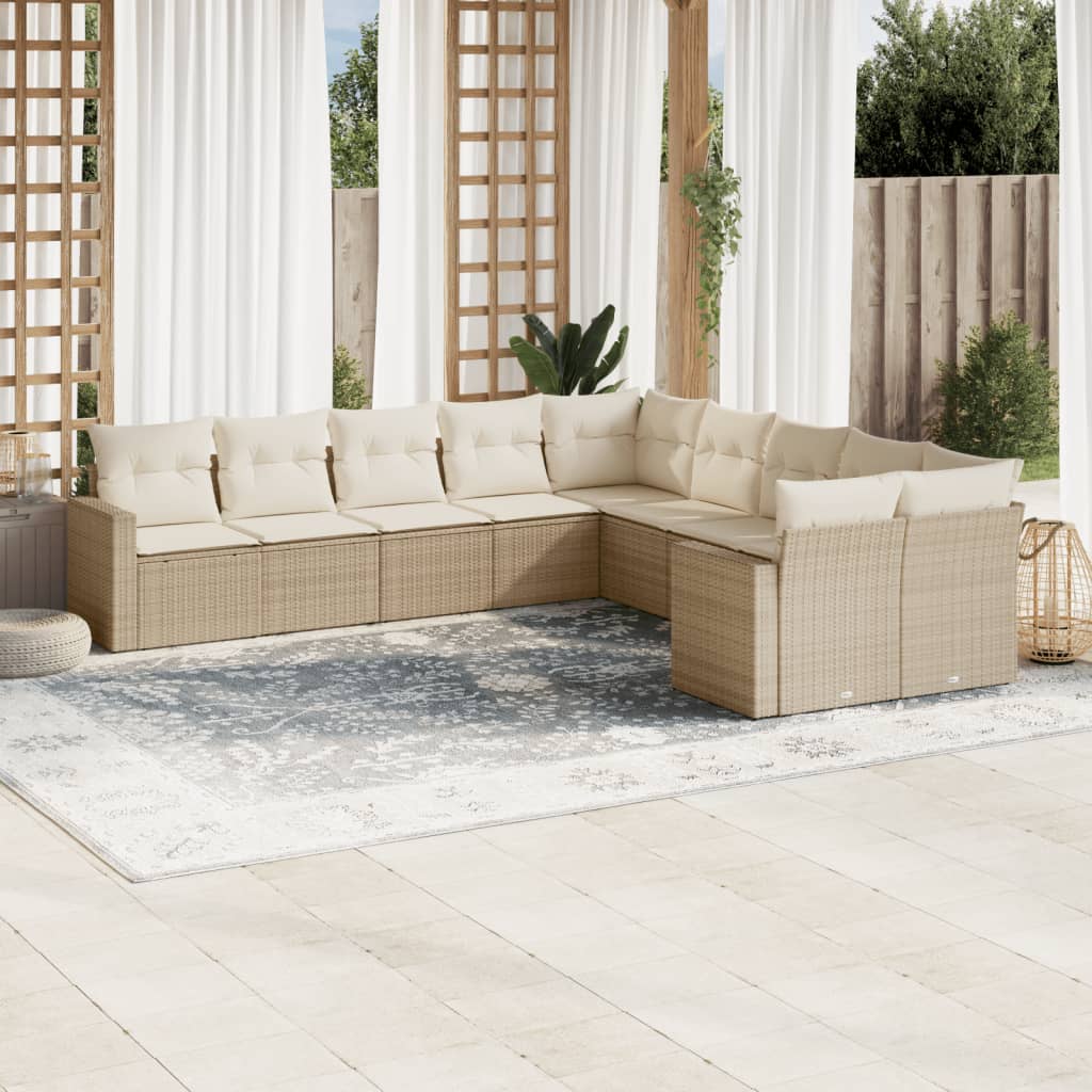 11-delige Tuinset met kussens poly rattan beige