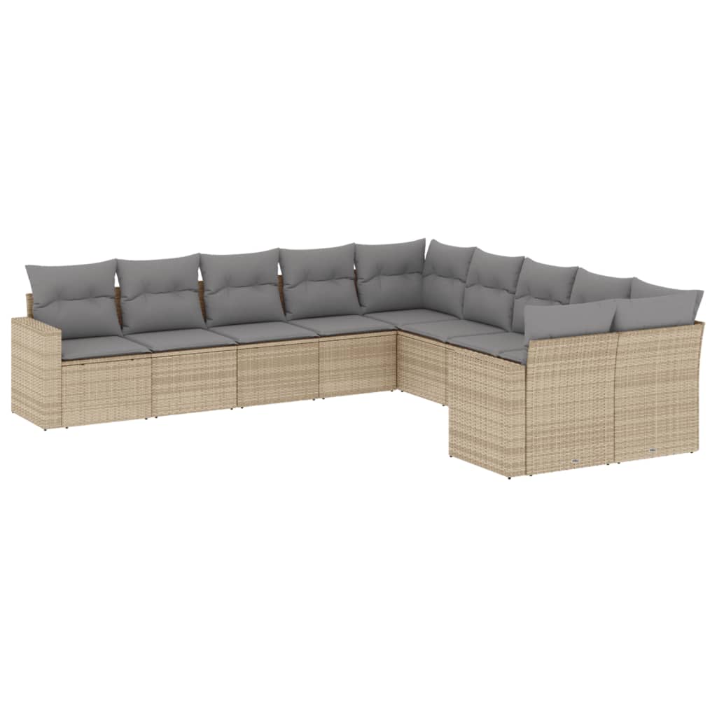 11-delige Tuinset met kussens poly rattan beige