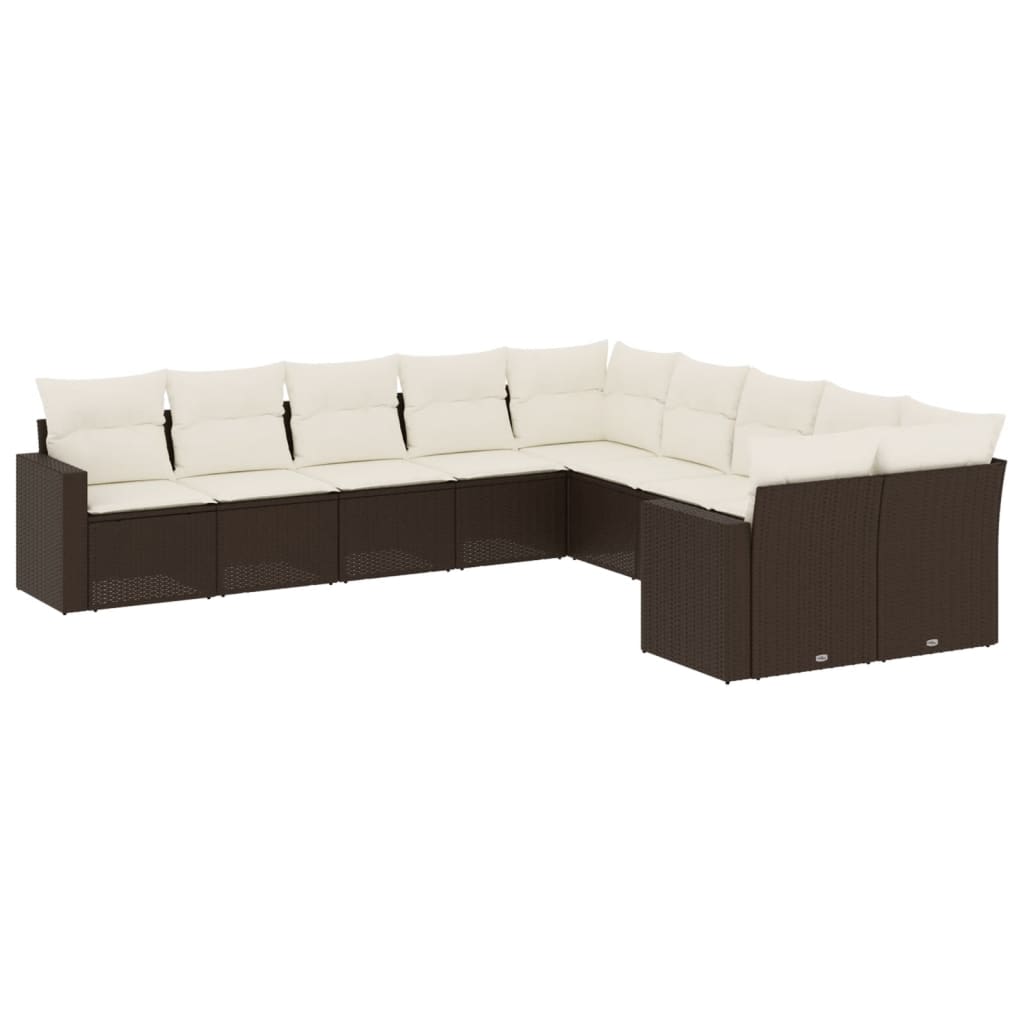 11-delige Tuinset met kussens poly rattan beige