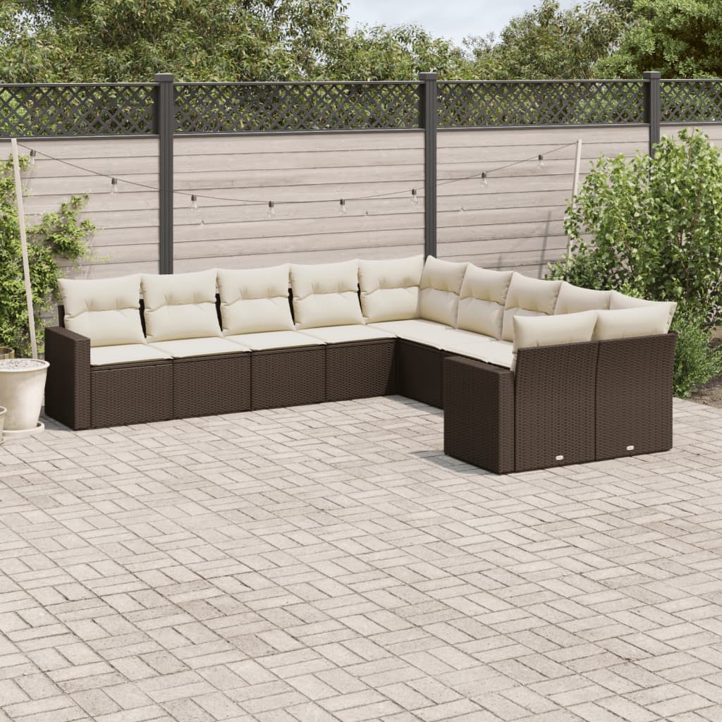 11-delige Tuinset met kussens poly rattan beige