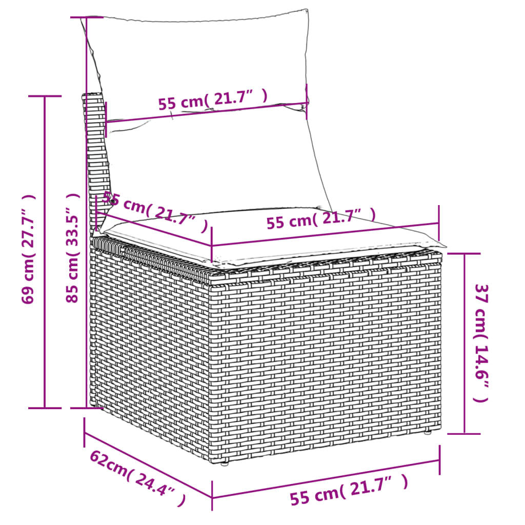 11-delige Tuinset met kussens poly rattan beige