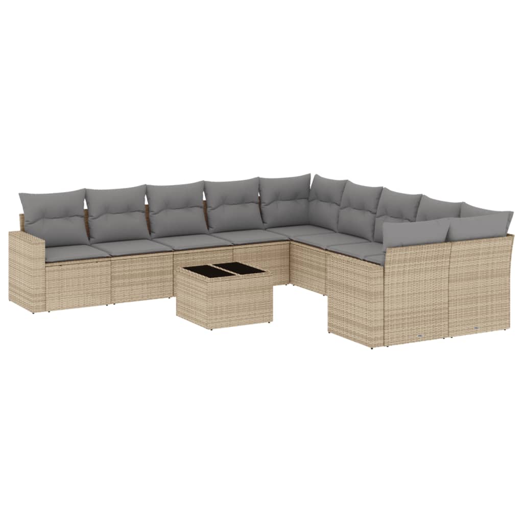 11-delige Tuinset met kussens poly rattan beige